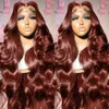 Włosy dla dzieci 250% czerwonawo -brązowa fala ciała 13x4 Human Hair Lace Front Parg Brazylian 40 -calowe przezroczyste koronkowe peruki dla kobiet