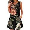 Lässige Kleider, ärmelloses Sommerkleid mit Rundhalsausschnitt und Knopf, kurzes bedrucktes Taschenkleid für Frauen, 2024, trendige Eleganz, sexy Kleidung