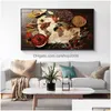 Dipinti Cucina Decorazioni murali Colorf Spezie Cibo Mappa Per Ristorante Home Decor Tela Moderna Poster Art Cuadros Print235S Drop Dhxaw