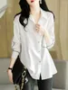 Kvinnor BLOUSES Fashion White Shirts 2024 Kläder Spring Autumn Elegant Long Sleeve Blue Ladies Tops BD675