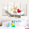 4 Panelen Drop Unframed Strand Schelpen Zeester Zeegezicht Canvas Wall Art Schilderen voor Woonkamer Thuis Decoration235S