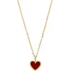 Collier en V pur or 18 carats, pendentif en or 14 carats, avec cœur tridimensionnel incrusté d'agate rouge, bijoux de cou à la mode, 11891