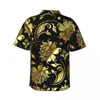 Men's Casual Shirts Gold Baroque Print Beach Shirt Black And Shiny Damasks Hawaiian Men Novelty Blouses Short-Sleeve Street Style Tops