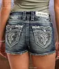 Shorts feminino bordado strass quente jeans verão maré vintage retalhos streetwear jeans curto w685 ldd240312