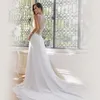 Amazing A Line Lace Backless Wedding Dresses V Neck Beaded Beach Bridal Gowns Sweep Train Tulle Appliqued Plus Size sexy new wed gown long Train Boho Vestidos De Noiva