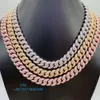 Fina smycken Miami Hip Hop Fashion 18K Gold Plated VVS Moissanite Rose Gold 12mm Cuban Link Chain Jewelband Necklace