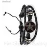 Beaded Satanic Baphomet Pentagram Armband Gothic Black/Brown Leather Bangle Satanism Evil Occult Pentakel smycken Pagan Charm Giftl24213