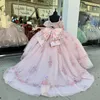 Розовые платья Quinceanera 16 лет 2024 года. Сексуальное v nece of the puff -рукав платье для девушки Vestidos de 15 Anos