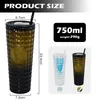 24oz Studded Tumblers Copo de plástico de parede dupla Forma de abacaxi criativa de copo PS com tampa plana Copo de suco isolado para bebidas LG40