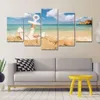 5 sztuk Nowoczesne malowanie płótna Malowanie sztuki ściennej do dekoracji domowej Kotwica z rozgwiazdy na piaszczystej plaży Letnia koncepcja na plażę Seas218s