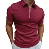 Polos pour hommes 2024 Solid Color Zipper Polo Shirt Stripe Manches courtes Hommes Sports Loisirs Pull Confortable Mode Tendance Streetwear Tops