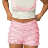 Shorts femininos mulheres em camadas plissado 2024 verão casual magro ajuste cintura elástica babados apertado streetwear