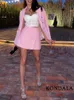 Kondala vintage chique rosa blazer terno moda feminina outono inverno oversized longo blazeralta cintura shorts saia elegante conjunto 240226