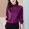 Modekvinna blusar solid färg långa ärmar skjortor vårhöst lös topps ol business wear office skjortor kvinnliga kläder 240329