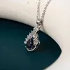 Pendenti JoiasHome Collana con ciondolo gioielli in argento 925 per donna O-catena WaterDrop Royal Blue Zircone Catena clavicola femminile Regalo all'ingrosso