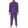 Vêtements de nuit pour hommes Lila Zebra Strip Pyjama Ensembles Automne Animal Print Room Hommes 2 pièces Casual Loose Oversize Design Home Costume Cadeau d'anniversaire
