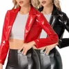 Dames PU glanzende leren jas korte top trend motorfiets taille sexy jas rode spiegel pu helder lederen nachtclub uniform s-3xl 240301