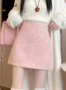 Jielur otoño cintura alta delgada una línea faldas femeninas delgadas moda calle faldas ajustadas a la cadera negro blanco rosa faldas coreanas de las mujeres 240306