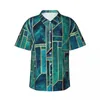 Casual overhemden voor heren Blauw abstracte geometrie Vakantieoverhemd Heldere vormen Print Hawaiiaanse heren Trendy blouses Korte mouw Streetwear Tops