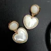 Studörhängen Yygem 21x22mm Natural White Sea Shell Gold Plated Heart Shaped Cubic Zircon Party Anniversary Jewelry