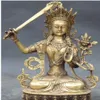 WBY --- 607 9 Kinesisk buddhism Bronze Carving Manjushri Buddha Goddess Hold Sword Statue2705