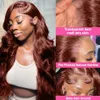 Włosy dla dzieci 250% czerwonawo -brązowa fala ciała 13x4 Human Hair Lace Front Parg Brazylian 40 -calowe przezroczyste koronkowe peruki dla kobiet