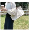 HBP Non-Brand Custom leisure Large lady shoulder bag fashion design PU stitching canvas tote College students ladies handbags bucket