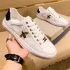 Luxury Designer Little Bee White Shoes Mens Board Top Cowhide High Edition Leather Casual Trainers 5oez