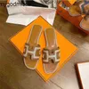 Orans Hausschuhe Damen Sandalen 2024 Sommer neue HSlipper genähte Schuhe tragen Strand für Urlaub am Meer Schlitz haben Logo