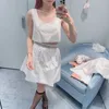 designer MM23 Summer New Age Reducing Fashion Letter Weaving Strap Tank Top+Pleated Skirt Set Y6IC