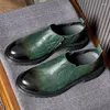 Sapatos casuais maduros de sucesso masculino sola grossa deslizamento em derby artesanal respirável high-end oxfords verdes britânicos masculino