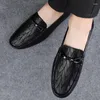 Casual Shoes äkta läder svarta affärer loafers män slip-on moccasin bekväm mjuk sula körning