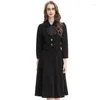 Work Dresses Fashion Runway Autumn Winter Black Suit Female Turn-down Collar Long Sleeve Coat Skirt 2 Piece Sets Women Outfit