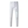 Jeans roxo marca masculina jeans fino ajuste magro sólido branco denim calças streetwear calças 704 2