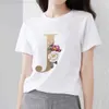 T-shirt das mulheres Mulheres Camisetas Flor 26 Bet Padrão Impressão Fe Tops Tee Verão Casual Base Branca Senhoras T-shirt Redondo Pescoço Mulheres Roupas L24312