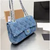 Mulheres Designer Bag Flap Bag Vintage Bolsa Designer Mulheres Luxury Bag CC Bag Azul Escuro Denim Prata Cadeia Hardware Alças De Ombro Saddle Bag Tote Bag Designer Wallet