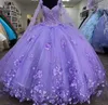 Glitter lila quinceanera klänningar spaghettirem med wrap sweet 15 klänningar 2022 3d blommor pärla vestidos 16 prom party wears297p484789374