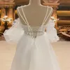 Fairytale Pearls Wedding Dress 2024 Sexiga spaghettiremmar Boho Bride Dress Elegant A Line Tulle golvlängd Country Garden Boda Vestios Novia Robes de Mariee 2024