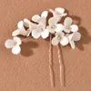 U-shaped hairpin bridal wedding hair accessories White ceramic flower hairpin 2514