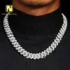 Heavy 3 Big Stone Stand Out 15mm Bust Down Cuban Link Moissanite 925 Hip Hop Iced Out Cuban Link Chain 18k Gold Plated Necklace