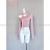 Women's T Shirts Pure Desire Spice Girl Style Tie Hanging Neck Slant Shoulder Asymmetric Long Sleeve Knit Top Women