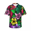 Men's Casual Shirts Tropical Beach Shirt Colorful Flower Print Hawaiian Men Novelty Blouses Short Sleeve Y2K Funny Graphic Top