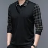 Весенняя мужская футболка-поло с длинным рукавом с отложным воротником, свободные однотонные клетчатые модные повседневные деловые топы на пуговицах 240309