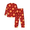 Męska odzież sutowa druk słońca Zestawy piżamy jesienne abstrakcyjne żółty czerwony wzór romantyczna nocna para 2 sztuki swobodne, duże odzież nocną