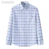 Men's Polos New High Quality Cotton Shirts Business Casual Button Lapel Sleeve Shirt Breathable Lattice Work Shirt ldd240312