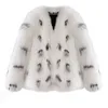 Casaco feminino de pele de grama curto outono e inverno quente com temperamento emagrecedor versão coreana padrão de leopardo de neve grande tamanho casual 7792