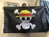 Luffy – drapeau des pirates Jolly Roger, crâne de singe avec chapeau de paille, bannière en Polyester pour décoration de la maison