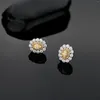 Boucles d'oreilles en argent Sterling 925, rose scintillant, jaune, fleur en Zircon, diamant à haute teneur en carbone, bijoux fins de fête pour femmes