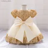 Flickans klänningar Big Bow Gold paljetter Party Baby Girls Dress Toddler Tutu Lace 1st Birthday Princess Dresses For Girl Wedding Prom Christmas Gown L240311