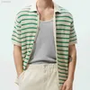 Men's Polos Summer Fashion Vintage Knit Polo Shirt High Quality Stripe Matching Casual Cardigan Short Sleeve Polo Shirt ldd240312